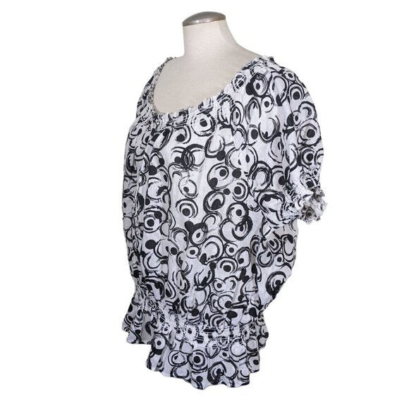 Marina Luna NEW Linen Top Womens 2X Black White Geometric Print Puff Sleeve Boho - Picture 5 of 7